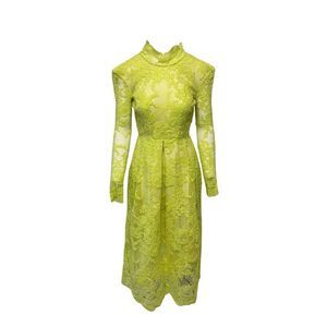 Alex Perry Lace Dress with Shoulder Pads in Yellow Polyester
